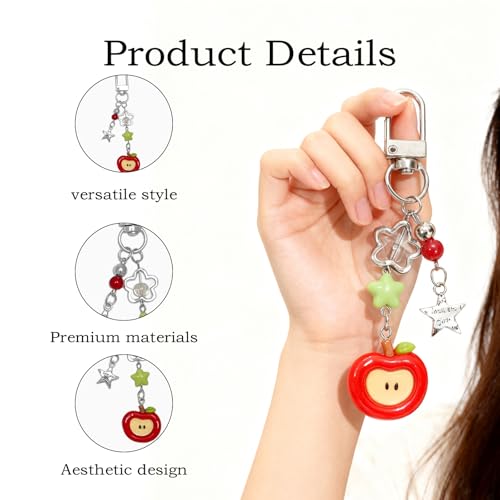 XFSAFDM 2PCS Cute Keychain, Fashionable Bag Charm, Aesthetic Keychains for Teen Girls and Women, Red and Green Apple Phone Charms, Lightweight Resin Key Chain Accessories - Image 3