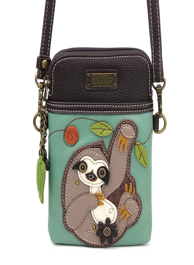 CHALA Wilderness Animal Collection Cell Phone Crossbody Purse-Women PU Leather/Canvas Multicolor Handbag with Adjustable Strap - Sloth - teal - Image 2