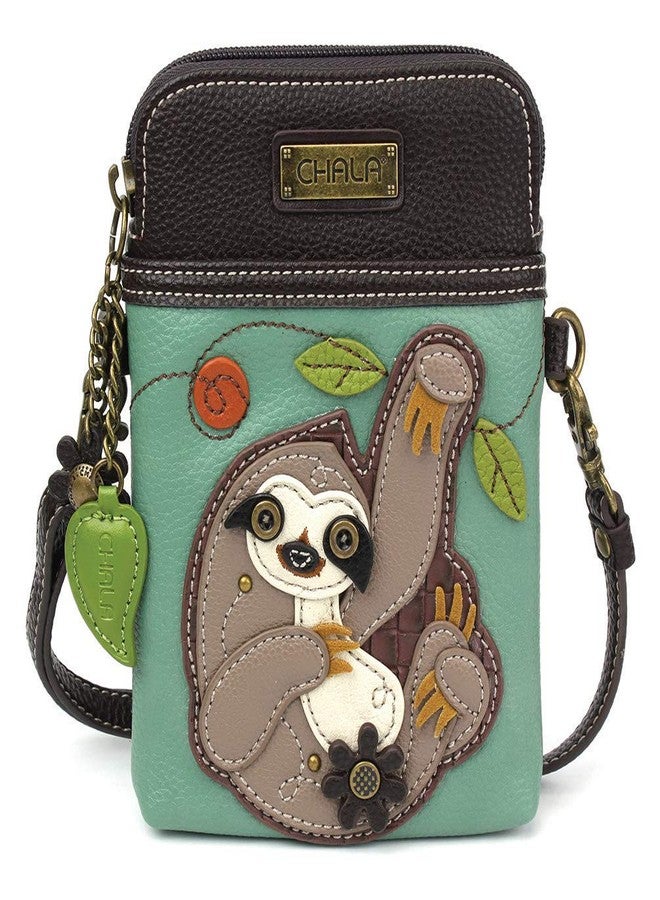 CHALA Wilderness Animal Collection Cell Phone Crossbody Purse-Women PU Leather/Canvas Multicolor Handbag with Adjustable Strap - Sloth - teal - Image 1