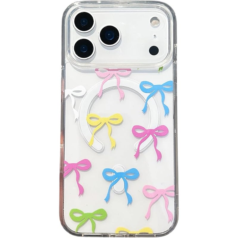 Bow Case for iPhone 17 Pro Max with Magsafe, Clear Colorful | Built-in Magnets, Cute Slim Clear Aesthetic Pattern Pretty Phone Case for Women Girl Kid, Anti-Yellowing Translucent Cover - Image 2