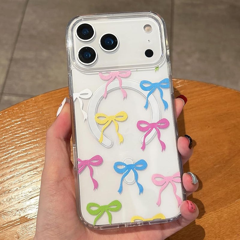 Bow Case for iPhone 17 Pro Max with Magsafe, Clear Colorful | Built-in Magnets, Cute Slim Clear Aesthetic Pattern Pretty Phone Case for Women Girl Kid, Anti-Yellowing Translucent Cover - Image 1