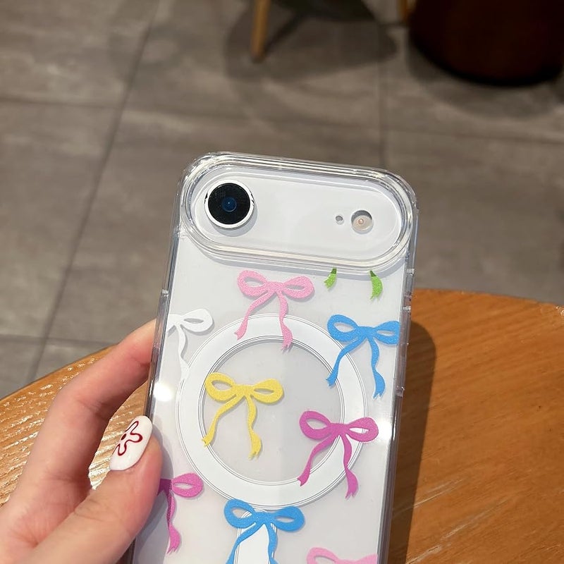 Bow Case for iPhone 17 Pro Max with Magsafe, Clear Colorful | Built-in Magnets, Cute Slim Clear Aesthetic Pattern Pretty Phone Case for Women Girl Kid, Anti-Yellowing Translucent Cover - Image 3