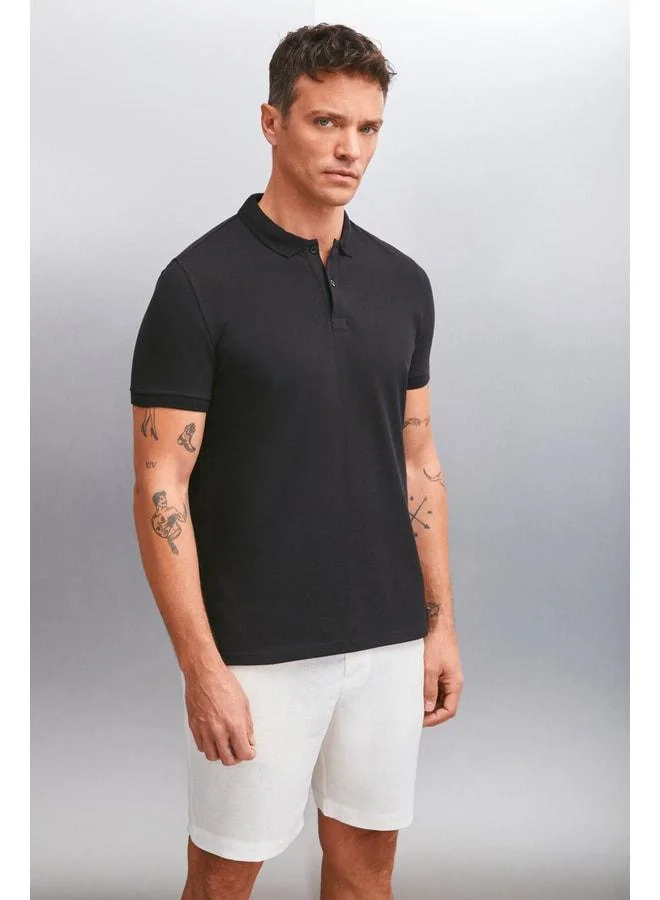 GRIMELANGE MARTEN Men's 100% Cotton Short Sleeve Regular Fit Black Polo Collar T-shirt.