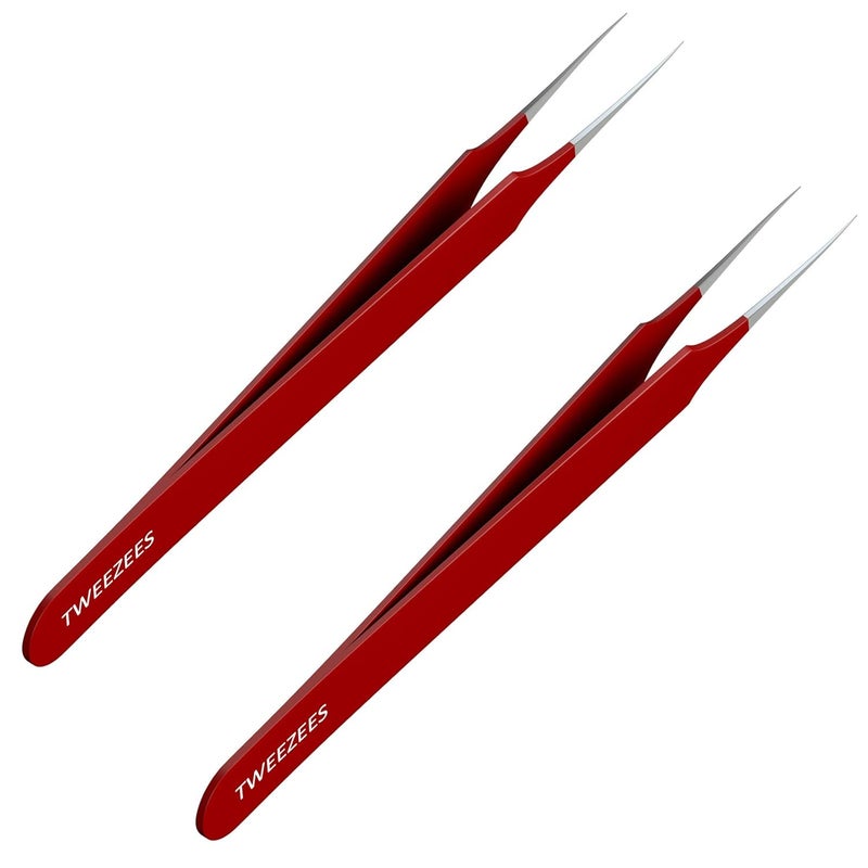 Ingrown Hair Tweezers  Pointed Tip  Red  2 Pack  Precision Stainless Steel  Extra Sharp and Perfectly Aligned for Ingrown Hair Treatment  Splinter Removal For Men and Women  By Tweezees