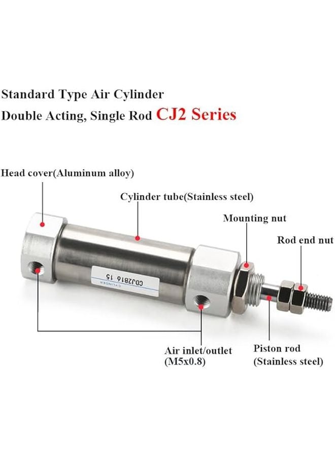 Mini Double Acting Pneumatic Air Cylinder Stainless Steel Single Rod Magnetic 10mm Bore 15mm Stroke - Image 3