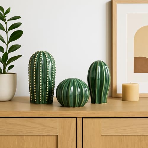 Craftribal Ceramic Cactus Decor Showpiece Set of 3 – Modern Green Succulent Figurines for Home, Office, Living Room, Shelf, Tabletop,Gift – Stylish Indoor Decoration, Boho Minimalist Design - Image 3