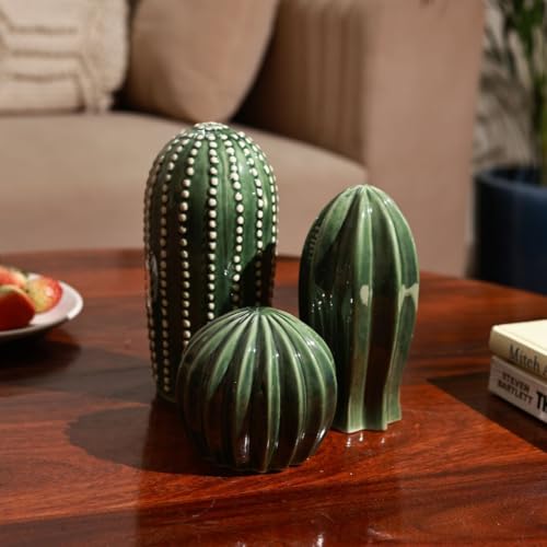 Craftribal Ceramic Cactus Decor Showpiece Set of 3 – Modern Green Succulent Figurines for Home, Office, Living Room, Shelf, Tabletop,Gift – Stylish Indoor Decoration, Boho Minimalist Design - Image 2