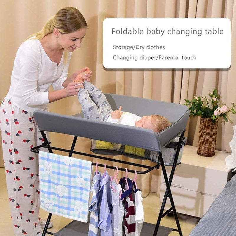 Deoxys Baby Changing Table with Wheels, Portable Adjustable Height Folding Diaper Station with Nursery Organizer & Storage Rack for Newborn Baby and Infant - Image 5