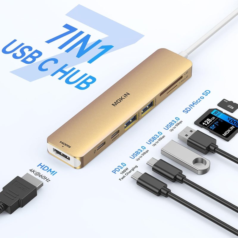 Mokin USB C Hub HDMI Adapter for MacBook Pro/Air, 7 in 1 USB C Dongle with HDMI, SD/TF Card Reader, USB C Data Port,100W PD, and 2 USB 3.0 Compatible for MacBook Pro/Air, Dell XPS, Lenovo Thinkpad. - Image 2