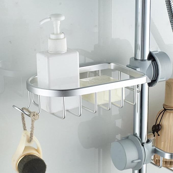 MIXEN Bathroom Non-Punching Storage Rack, Space Rust-Proof Bathroom Waterproof Storage Rack for Placing Shampoo, Shower Gel, Kitchen Storage Shelves, Storage Shelves (Silver) - Image 5