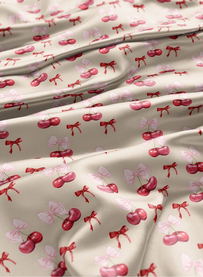 Vellato Al Lail Aramny Silk Fabric By The Yard Red Pink Cherry Bow Pattern Jalabiya Makhweer Dressmaking 58 Inches Width - Image 3