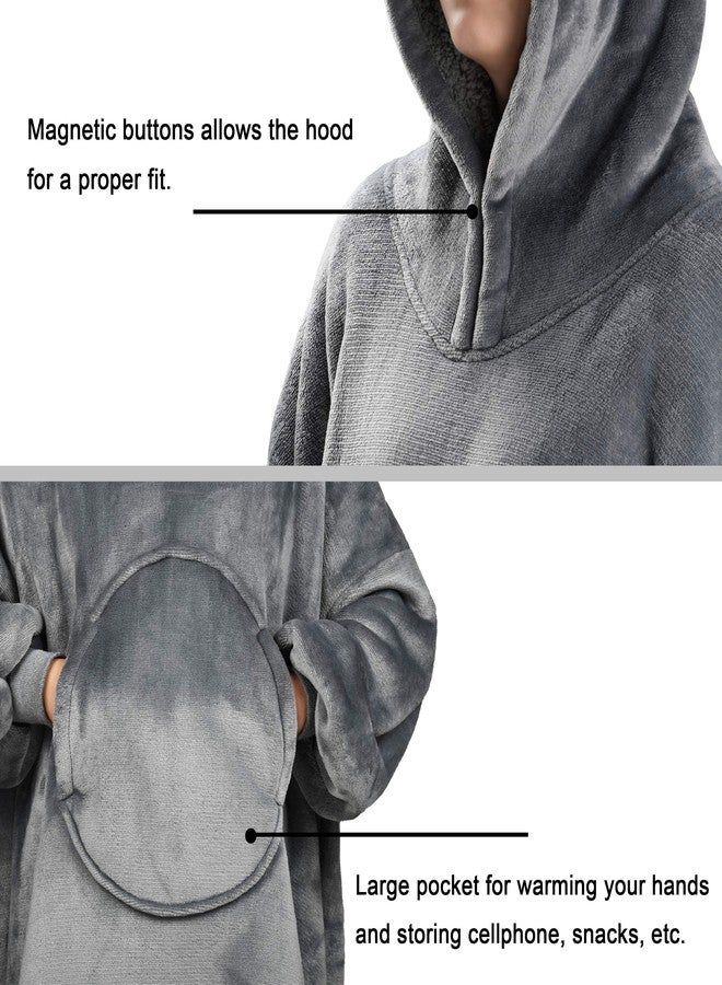 Solaris Cat Wearable Blanket Hoodie for Kids - Warm Soft Gift, Oversized Cozy Sherpa Fleece Sweatshirt Pullover for Teens, Girls, Boys, Large Pocket, Gray - Image 3