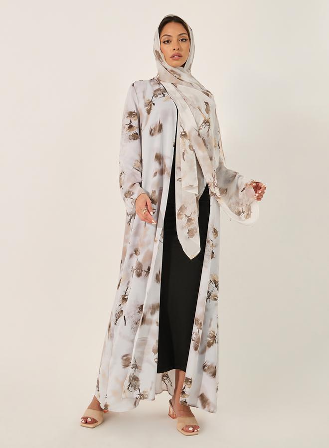 Styli Floral Print Abaya with Printed Scarf - Image 2