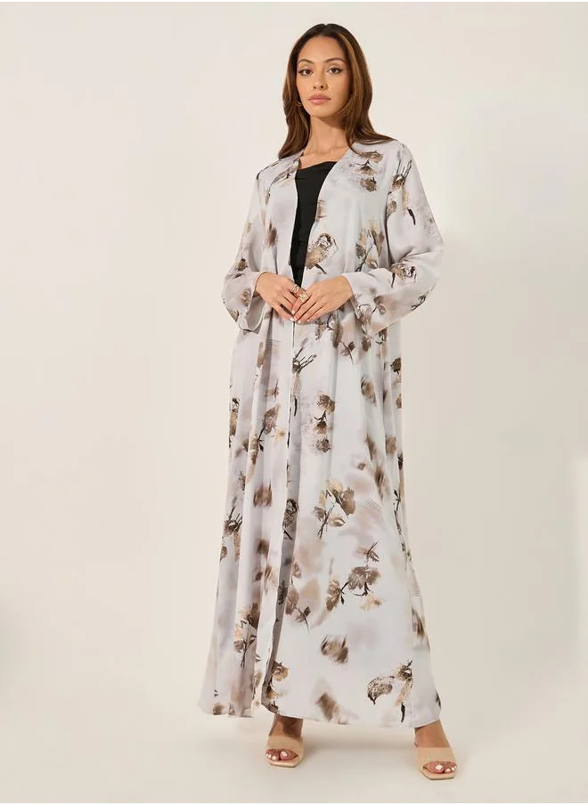 Styli Floral Print Abaya with Printed Scarf