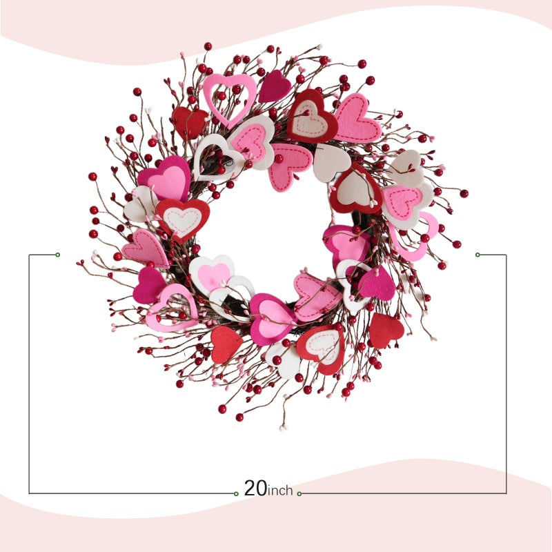 Bibelot Valentine's Day Wreath, Romantic Valentines Wreaths for Front Door 20 Inch, Pink Red White Valentine Wreath for Wedding Anniversary Decorations Indoor Outdoor Gifts - Image 4
