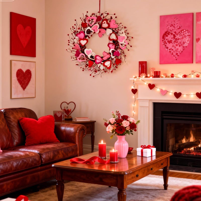 Bibelot Valentine's Day Wreath, Romantic Valentines Wreaths for Front Door 20 Inch, Pink Red White Valentine Wreath for Wedding Anniversary Decorations Indoor Outdoor Gifts - Image 5