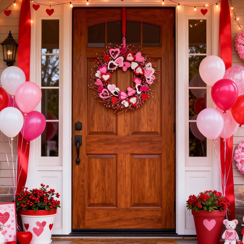 Bibelot Valentine's Day Wreath, Romantic Valentines Wreaths for Front Door 20 Inch, Pink Red White Valentine Wreath for Wedding Anniversary Decorations Indoor Outdoor Gifts - Image 2