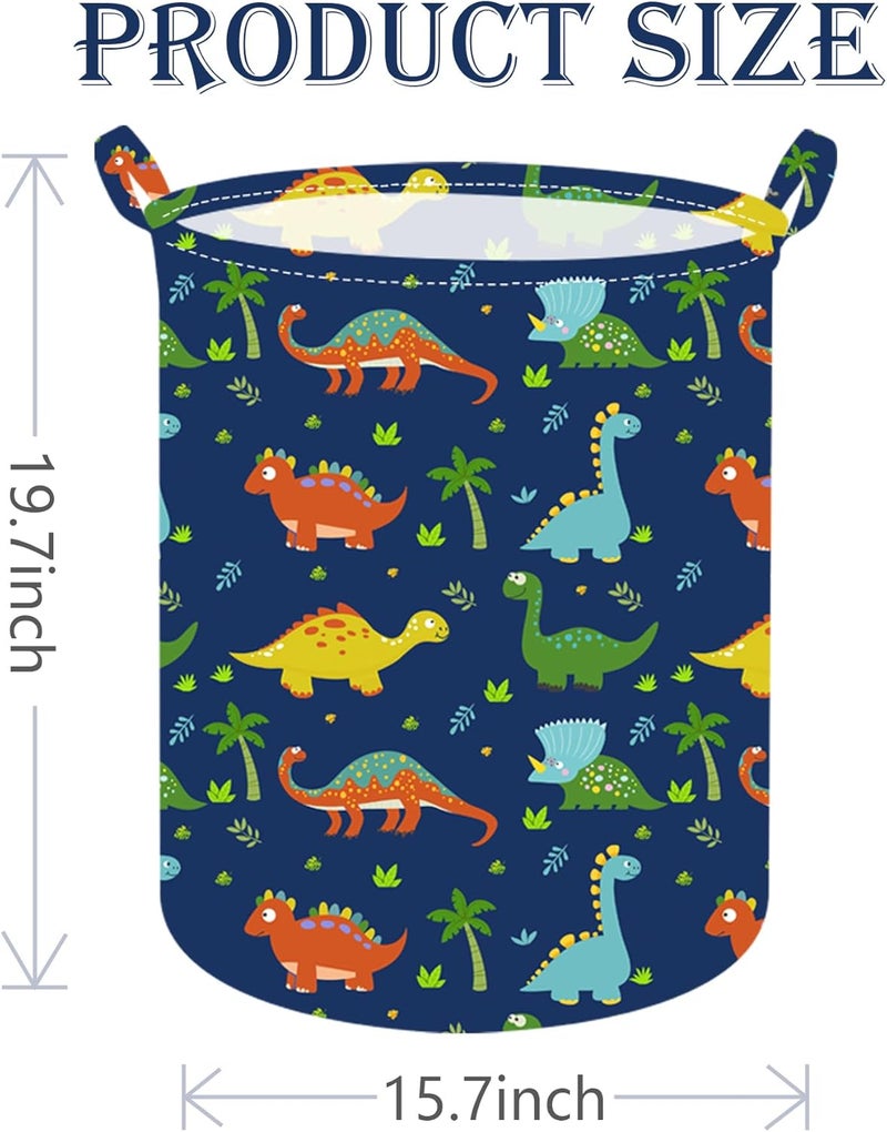 ACMUUNI 197 Inch Dinosaur Round Kids Laundry Clothes Hamper Dino Laundry Basket with HandlesBaby Toys Storage Organizer Bins Laundry Gift Basket for Boys and Girls Room Bedroom Decor - Image 3