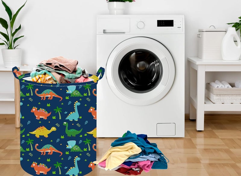 ACMUUNI 197 Inch Dinosaur Round Kids Laundry Clothes Hamper Dino Laundry Basket with HandlesBaby Toys Storage Organizer Bins Laundry Gift Basket for Boys and Girls Room Bedroom Decor - Image 2