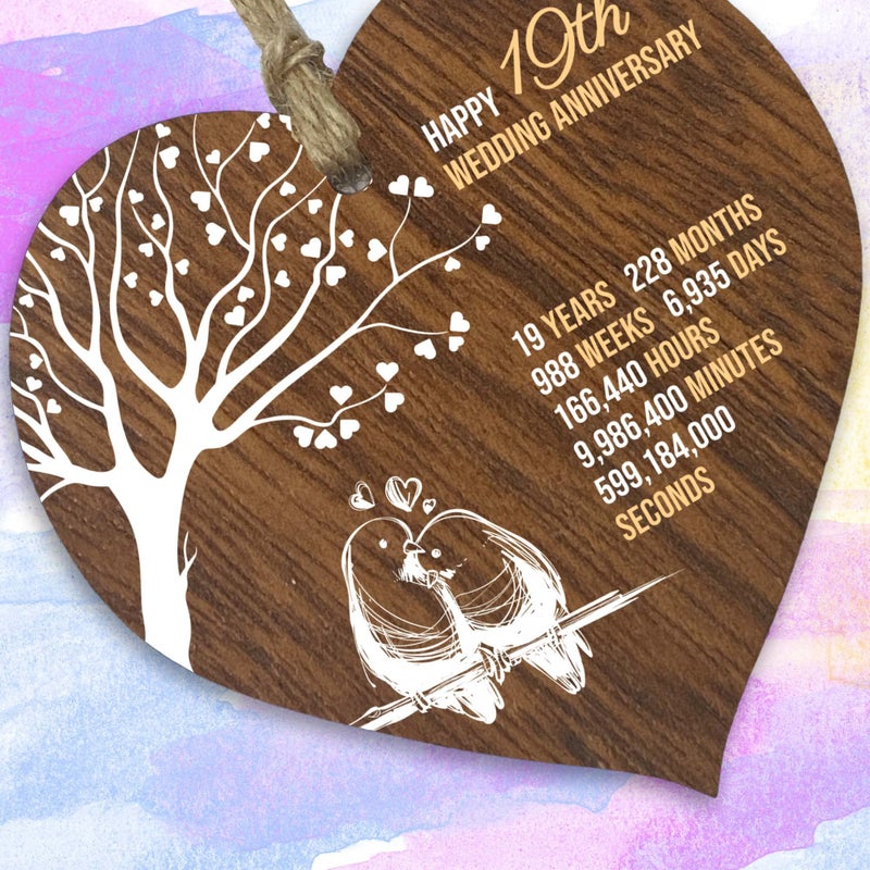 Stuff4 19th Wedding Anniversary Wooden Heart Plaque  Dark Wood Sign Keepsake  Celebrate Anniversary Wife Husband Boyfriend Girlfriend Mom Dad  Plaque with Quotes Gifts from the Kids - Image 2