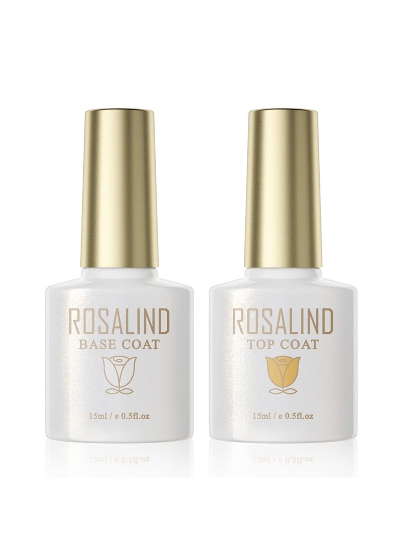 Rosalind ROSALIND 2 PCS No Wipe Gel Top Coat and Base Coat Set Soak Off LED Nail Lamp Clear Base Top Gel Nail Polish Set 