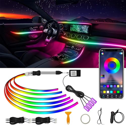 Amki Acrylic Interior Car LED Strip Light RGB Dreamcolor 10 in1 with Wireless APP, 175 inches 593 LED 16 Million Color Fiber Optic Automotive Ambient Light Kits Music Sync Sound Activated Car Neon Lights - Image 1