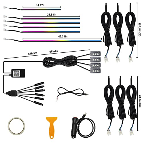 Amki Acrylic Interior Car LED Strip Light RGB Dreamcolor 10 in1 with Wireless APP, 175 inches 593 LED 16 Million Color Fiber Optic Automotive Ambient Light Kits Music Sync Sound Activated Car Neon Lights - Image 5