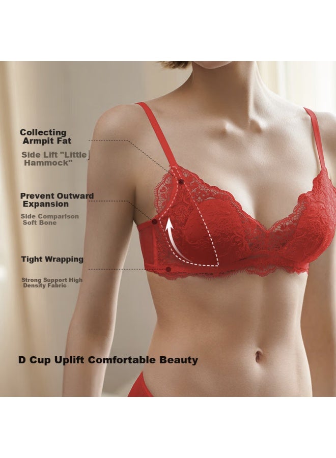 Ubras Yushuxin Same Style Lace Sheer Cat Claw Cup Push-up Bra Without Steel Ring Back Hook Bra Moon Rock Xl+ - Image 2
