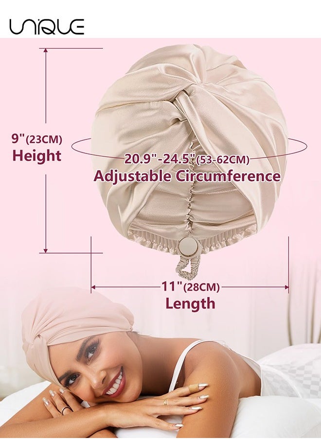 Unique Silk Satin Hair Bonnet for Sleeping, Adjustable Double Layer Hair Wrap Sleep Cap for Unisex Curly Natural Hair, Soft Silk Turban One Size (Apricot)  - Image 2