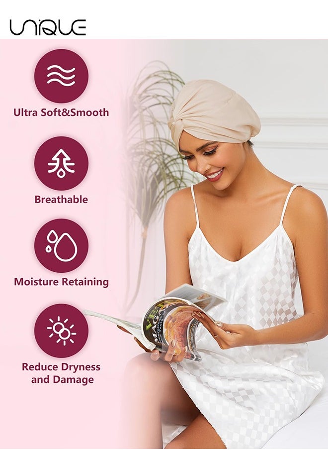 Unique Silk Satin Hair Bonnet for Sleeping, Adjustable Double Layer Hair Wrap Sleep Cap for Unisex Curly Natural Hair, Soft Silk Turban One Size (Apricot)  - Image 3