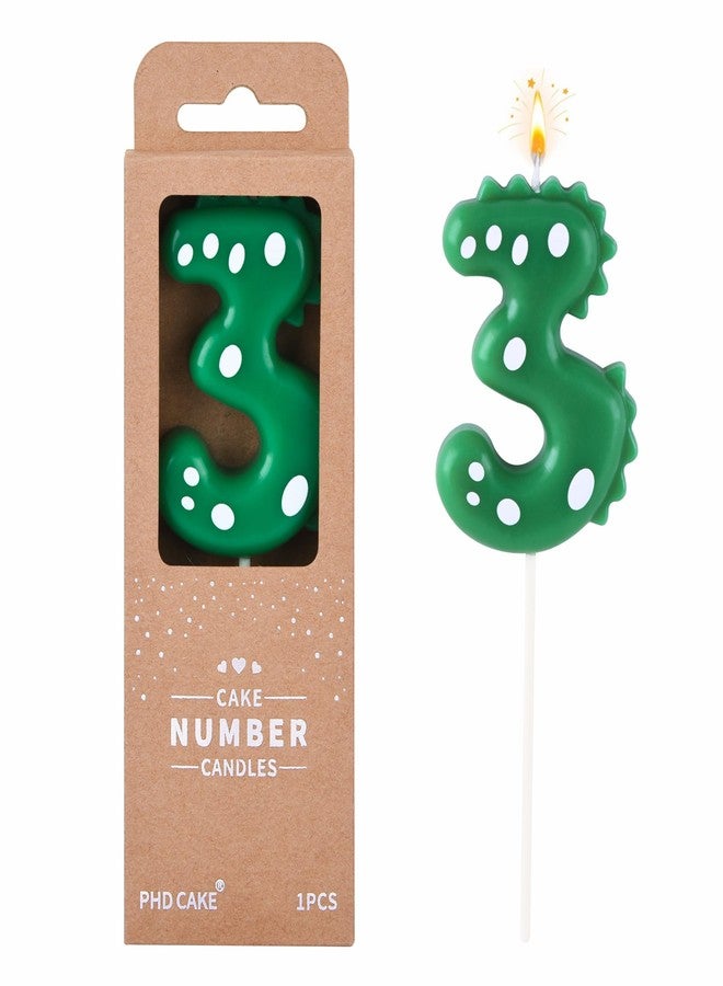 PHD CAKE 2.76 Inch Green Dinosaur 3 Number Birthday Candles, Dinosaur Number Candles, Cake Number Candles, Party Celebration - Image 1
