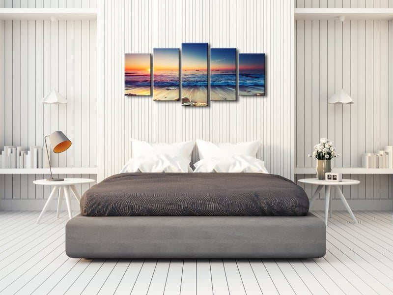 Pyradecor Ocean Seascape Canvas Prints Wall Art Sea Beach Pictures Paintings for Living Room Bedroom Home Decorations 5 Piece Modern Stretched Ready to Hang Landscape Artwork - Image 3