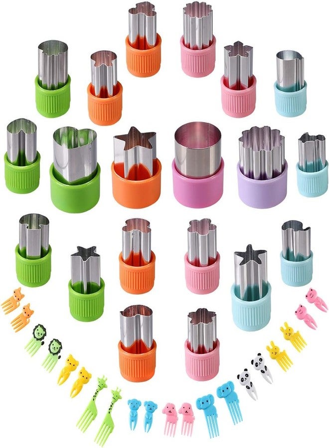 magigift Vegetable Cutters Shapes Set, 20pcs Stainless Steel Mini Cookie Cutters, Vegetable Cutter and Fruit Stamps Mold + 20pcs Cute Cartoon Animals Food Picks and Forks -for Kids Baking and Food Supplement - Image 1