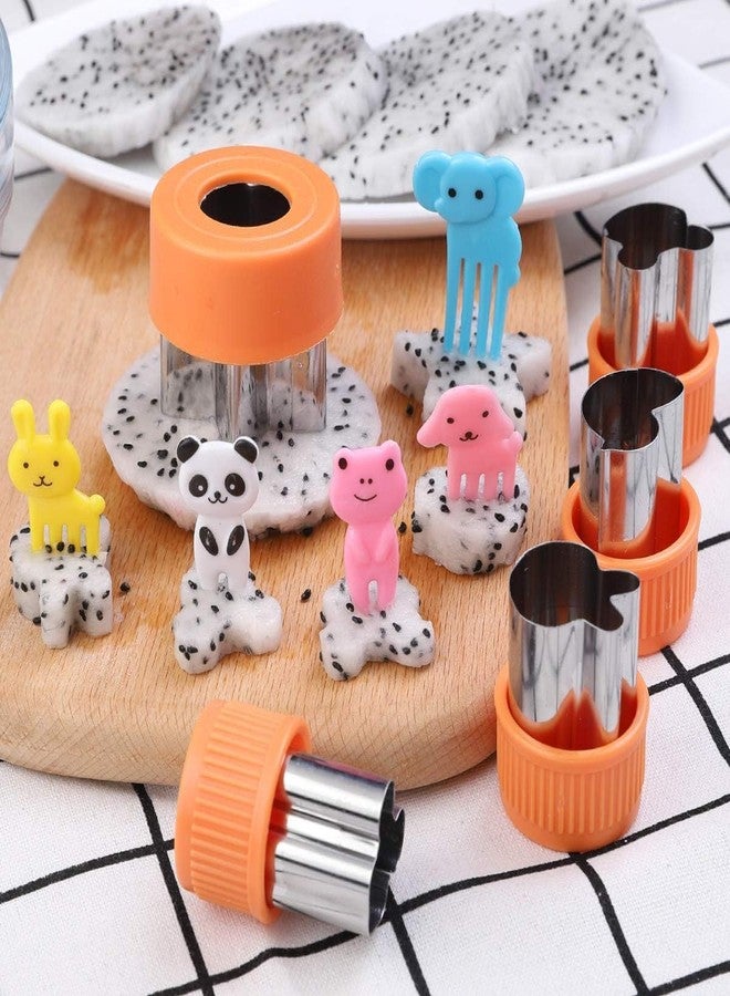 magigift Vegetable Cutters Shapes Set, 20pcs Stainless Steel Mini Cookie Cutters, Vegetable Cutter and Fruit Stamps Mold + 20pcs Cute Cartoon Animals Food Picks and Forks -for Kids Baking and Food Supplement - Image 5