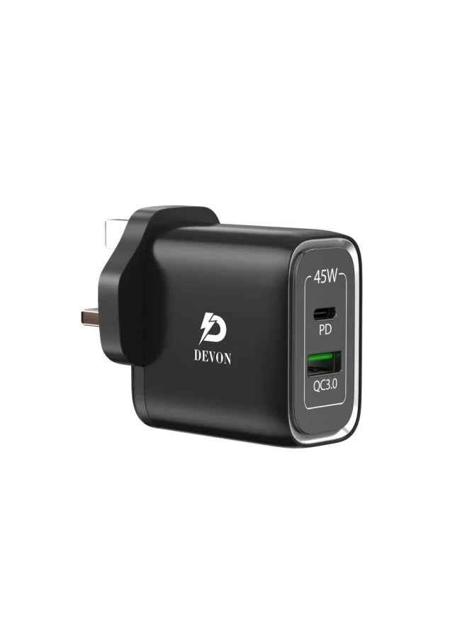 Devon 45W Wall Charger PD + USB Port - Image 1