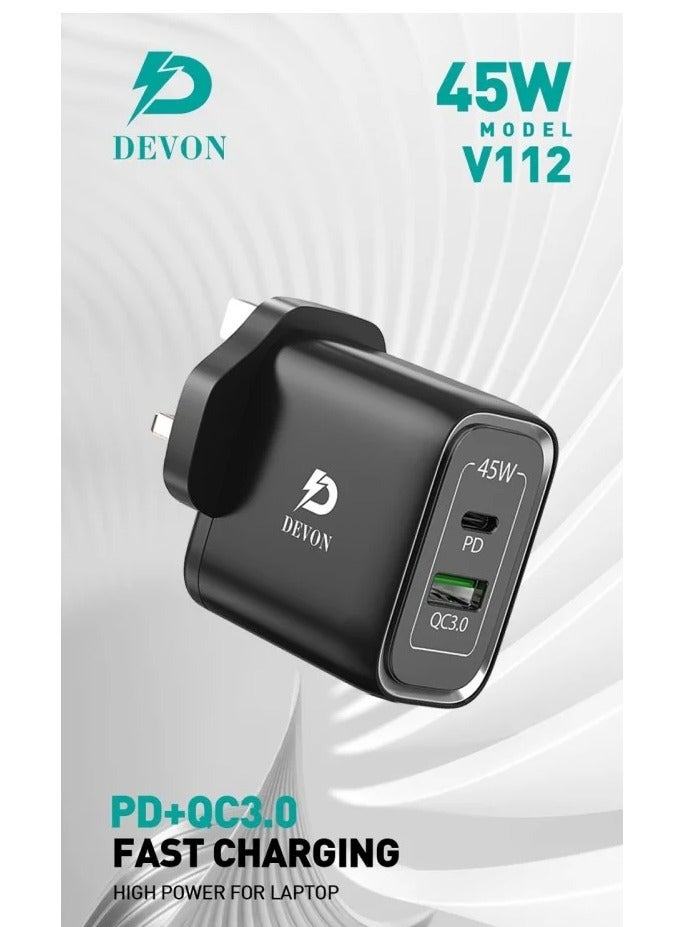 Devon 45W Wall Charger PD + USB Port - Image 2
