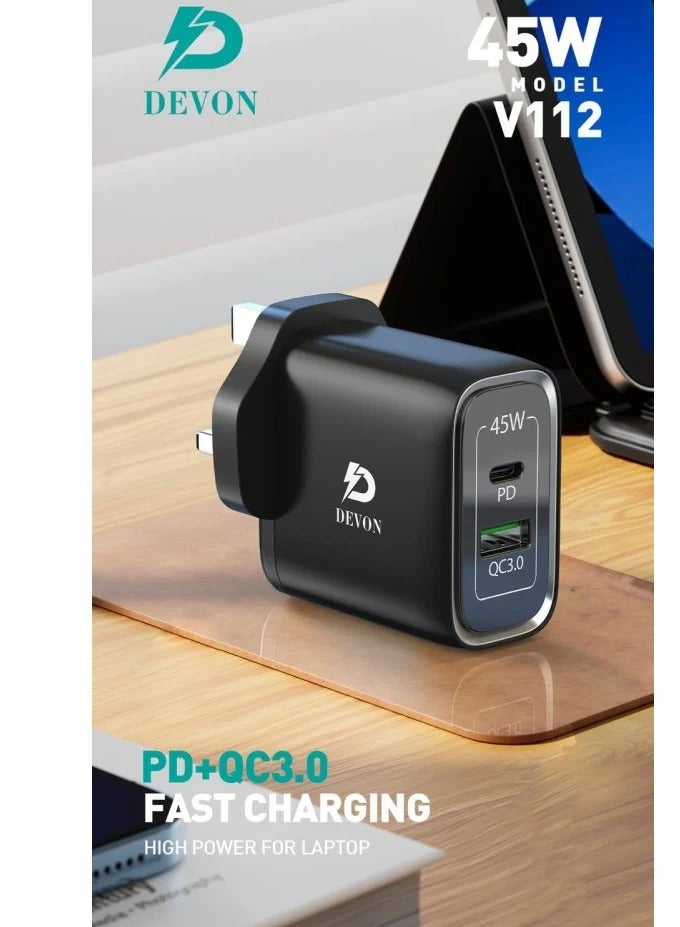 Devon 45W Wall Charger PD + USB Port - Image 3