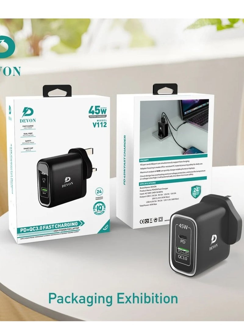 Devon 45W Wall Charger PD + USB Port - Image 4