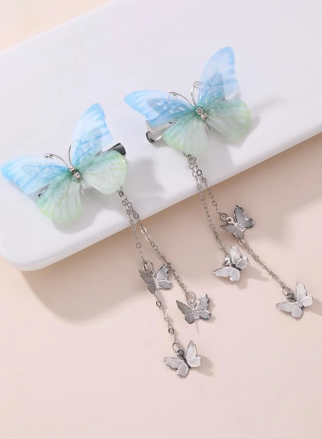 تايك تو Set of 2 - Butterfly Decor Chain Hair Clip
