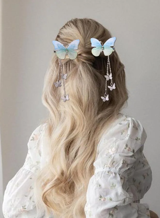 تايك تو Set of 2 - Butterfly Decor Chain Hair Clip