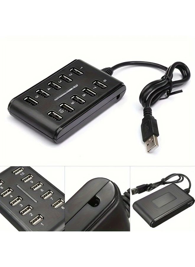 Black 10 Port USB 2.0 Hub With Switch And Power For Desktop Laptop - Image 4
