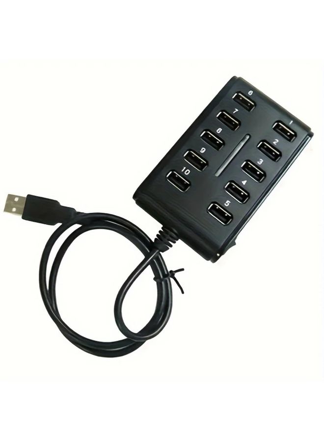 Black 10 Port USB 2.0 Hub With Switch And Power For Desktop Laptop - Image 5