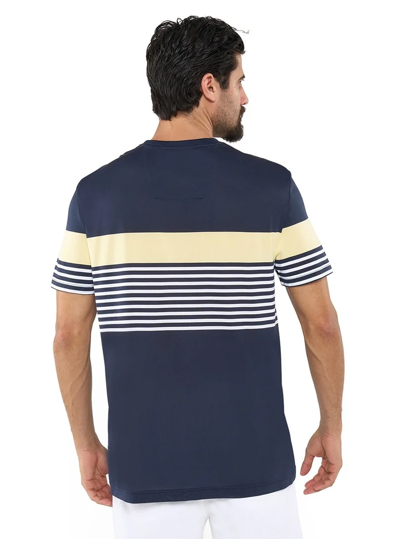 NAUTICA Navy Contrast Striped Relaxed Dry-fit Crew Neck T-shirt for Men | Best Price UAE