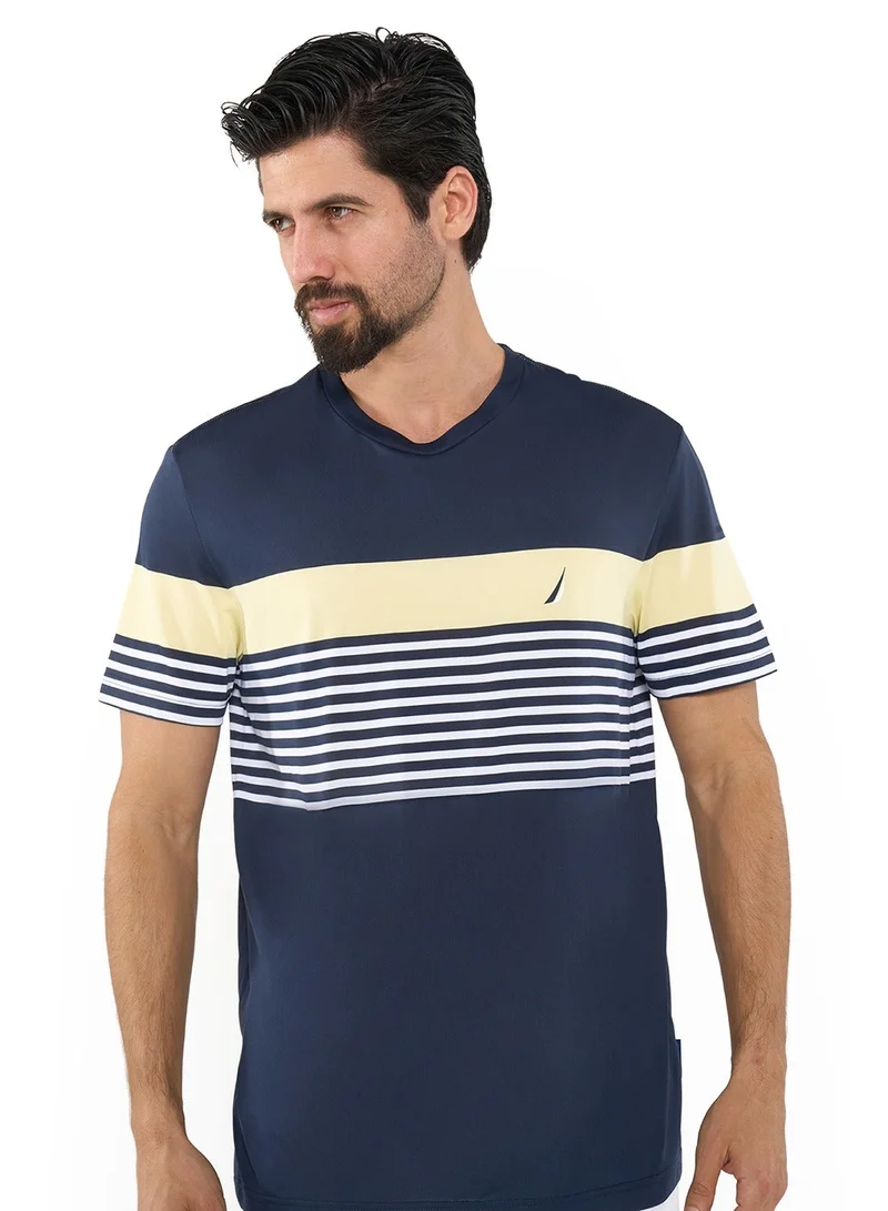 NAUTICA Navy Contrast Striped Relaxed Dry-fit Crew Neck T-shirt for Men | Best Price UAE