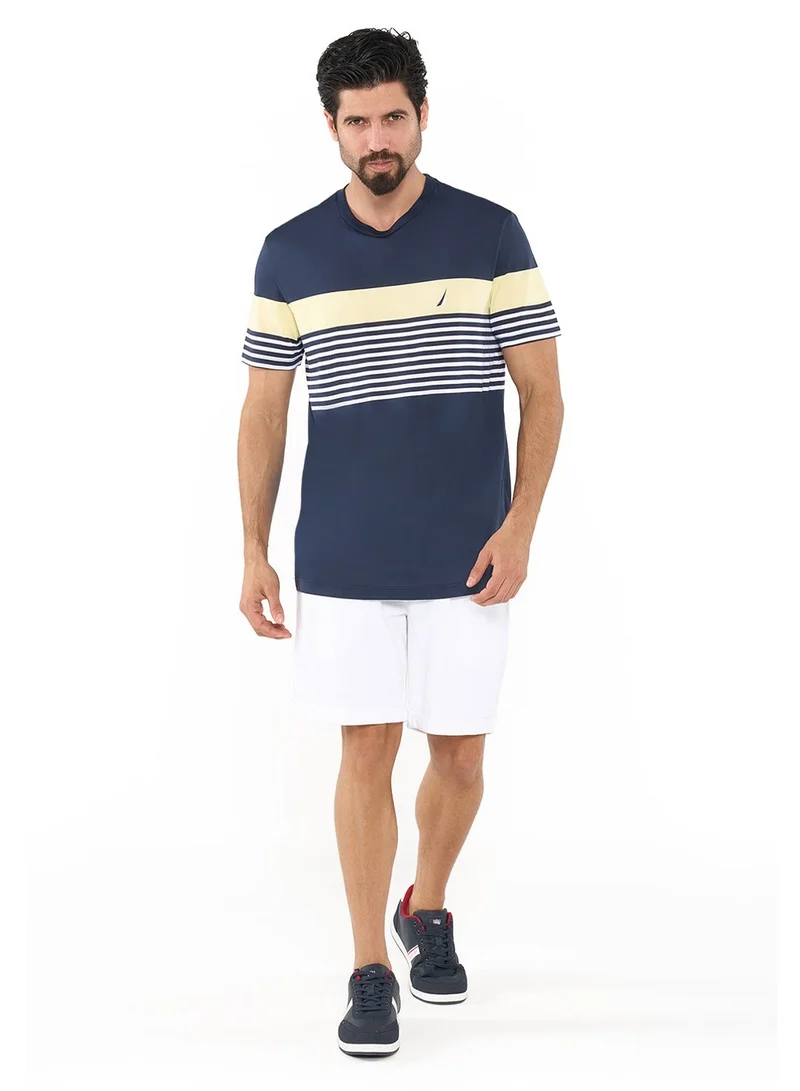 NAUTICA Navy Contrast Striped Relaxed Dry-fit Crew Neck T-shirt for Men | Best Price UAE