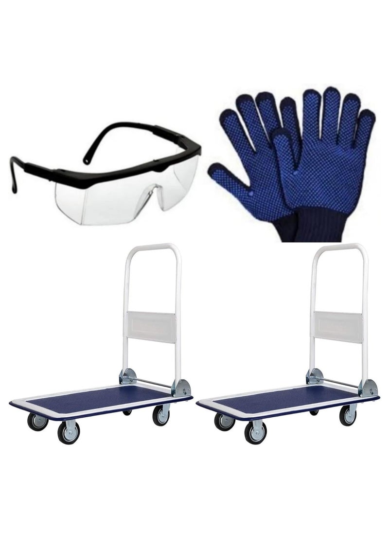 ABBASALI Platform Trolley Cart,Heavy Duty Trolley with Anti Slip Metal Platform | Trolly with Foldable Handle | 360° Swivel Wheels Trolly Cart for Loading and Moving With Gloves & Goggle (2, 150 Kg)  - Image 1