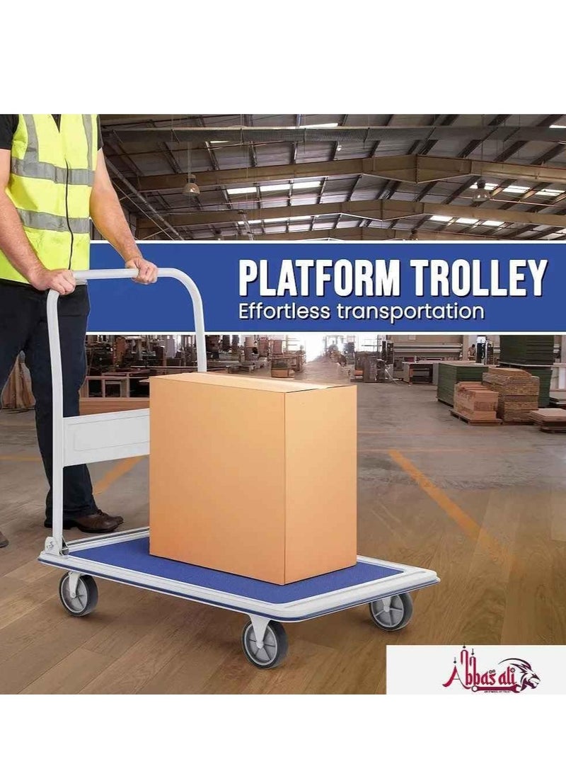 ABBASALI Platform Trolley Cart,Heavy Duty Trolley with Anti Slip Metal Platform | Trolly with Foldable Handle | 360° Swivel Wheels Trolly Cart for Loading and Moving With Gloves & Goggle (2, 150 Kg)  - Image 2