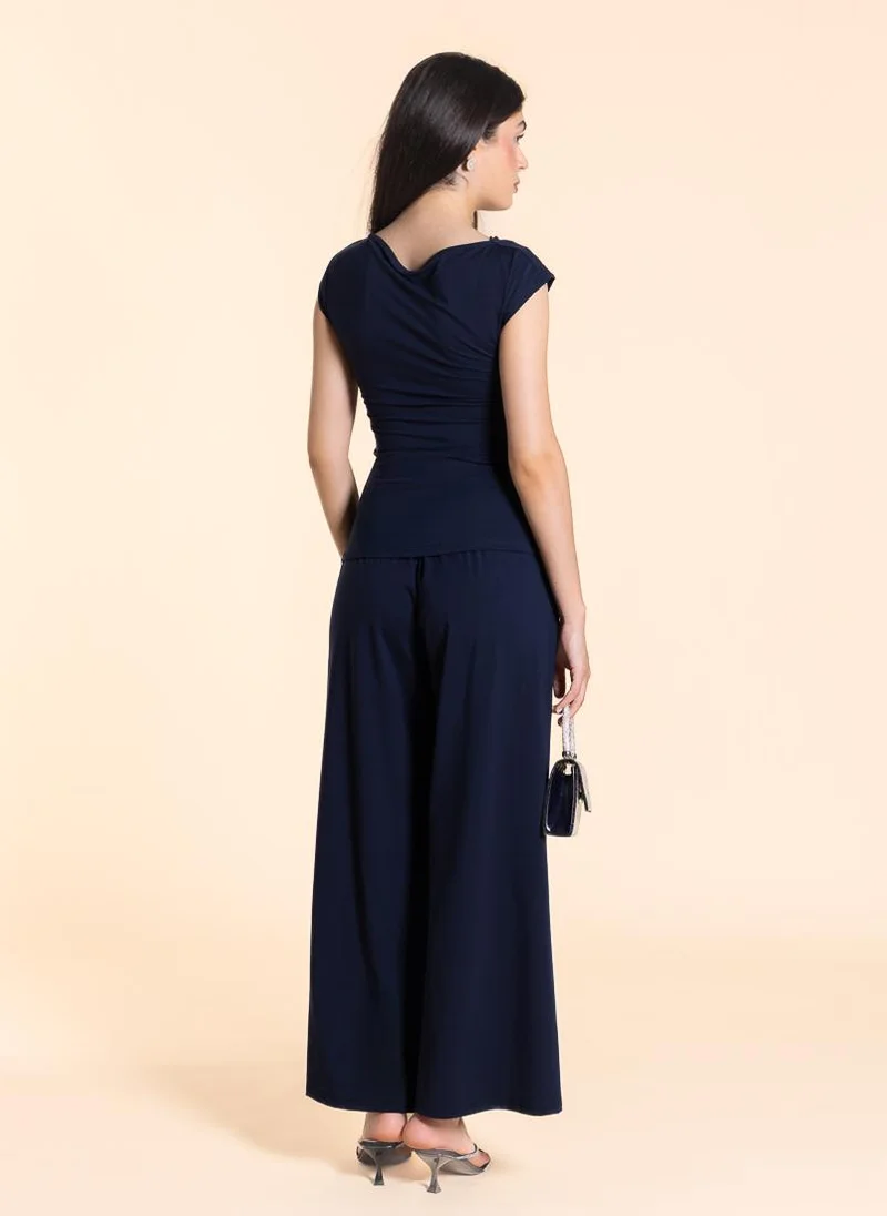 SHAPES DARK BLUE SOFT COWL NECK TOP SET for Women | Best Price UAE