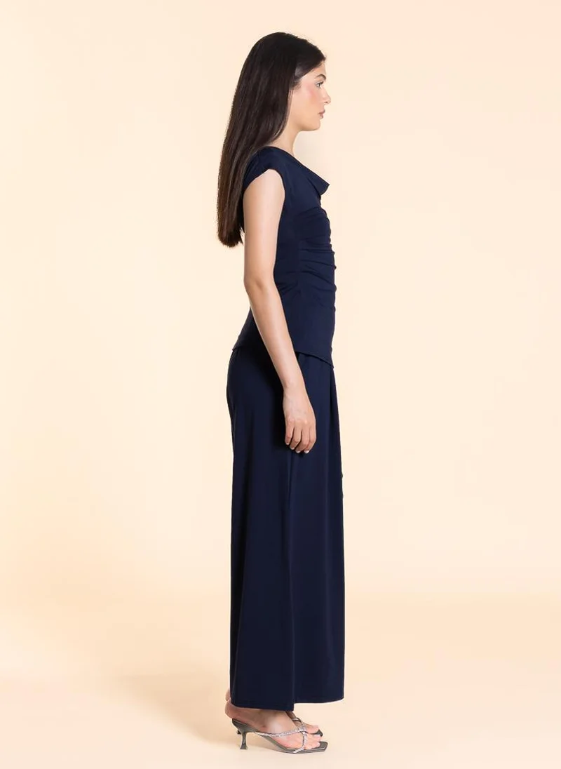 SHAPES DARK BLUE SOFT COWL NECK TOP SET for Women | Best Price UAE