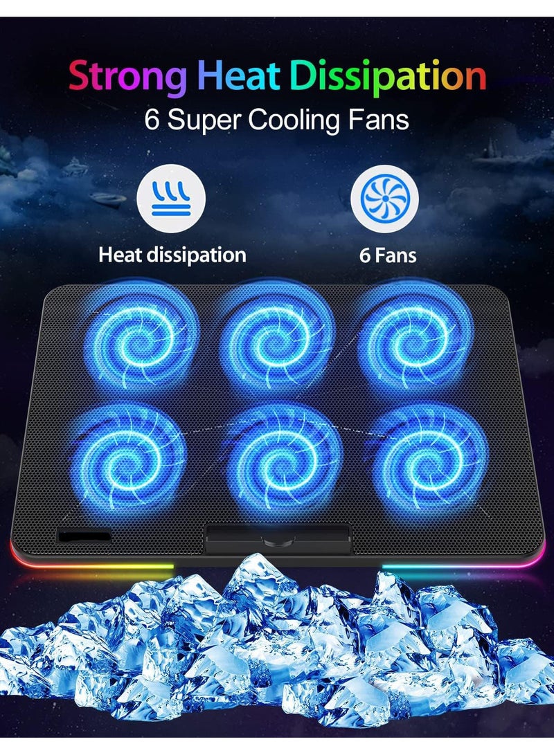 Laptop Cooling Pad, Gaming Notebook Cooler, Gaming Laptop Cooler, Laptop Fan Cooling Stand, with 6 Quiet Cooling Fans, The Wind Speed Adjustable, 7 Height Adjust, RGB Light 10 Modes  - Image 3